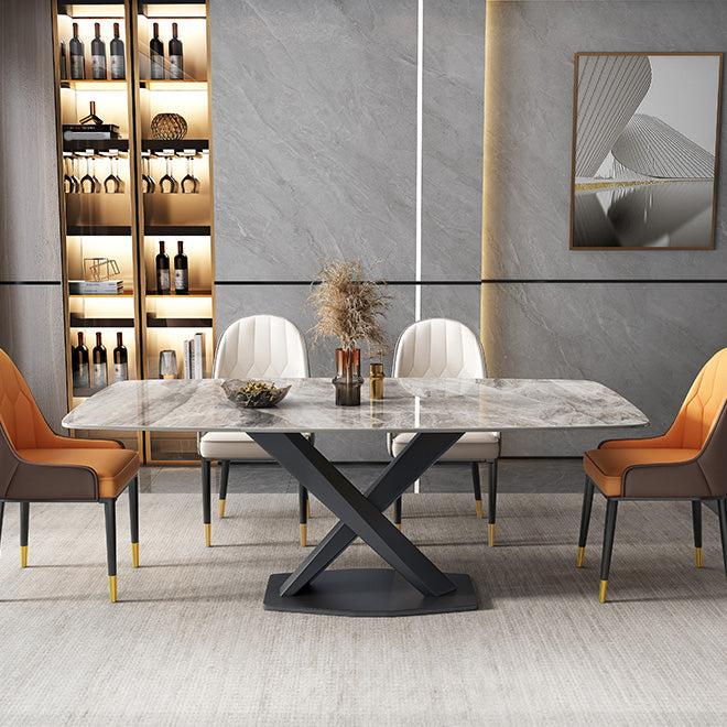 Glam Dinner Table Rectangle Stone Dining Room Table for Home Grey 70.9"L x 35.4"W x 29.5"H Without Chairs Clearhalo 'Dining Tables & Seating' 'Dining Tables' 'dining_table' 'furn' 'furn_dining_table' 'Furniture' 'Kitchen & Dining Furniture' 6852939