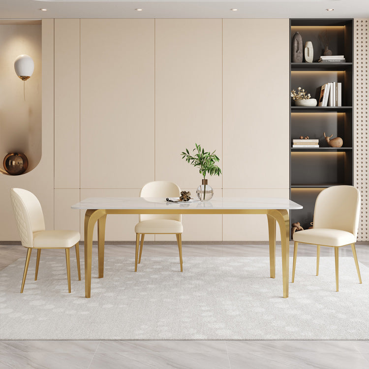 Glam Style Dinner Table Rectangle Stone Dining Room Table in White 63"L x 35.4"W x 29.5"H Without Chairs Clearhalo 'Dining Tables & Seating' 'Dining Tables' 'dining_table' 'furn' 'furn_dining_table' 'Furniture' 'Kitchen & Dining Furniture' 6852952