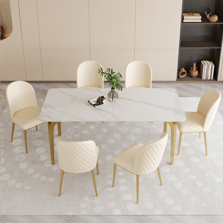 Glam Style Dinner Table Rectangle Stone Dining Room Table in White 55.1"L x 31.5"W x 29.5"H Without Chairs Clearhalo 'Dining Tables & Seating' 'Dining Tables' 'dining_table' 'furn' 'furn_dining_table' 'Furniture' 'Kitchen & Dining Furniture' 6852953