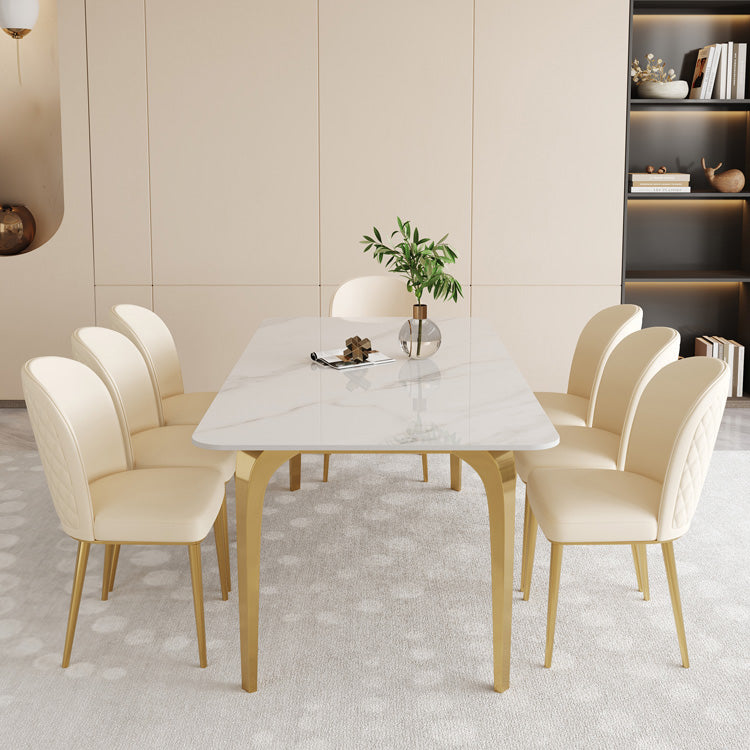 Glam Style Dinner Table Rectangle Stone Dining Room Table in White 51.2"L x 31.5"W x 29.5"H Without Chairs Clearhalo 'Dining Tables & Seating' 'Dining Tables' 'dining_table' 'furn' 'furn_dining_table' 'Furniture' 'Kitchen & Dining Furniture' 6852954