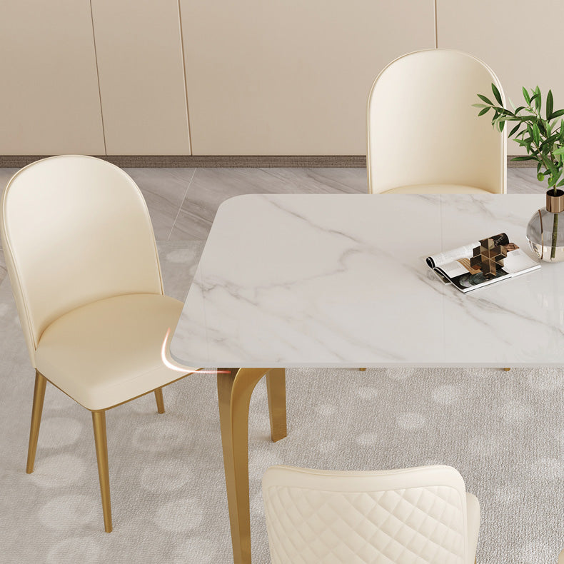 Glam Style Dinner Table Rectangle Stone Dining Room Table in White Clearhalo 'Dining Tables & Seating' 'Dining Tables' 'dining_table' 'furn' 'furn_dining_table' 'Furniture' 'Kitchen & Dining Furniture' 6852957