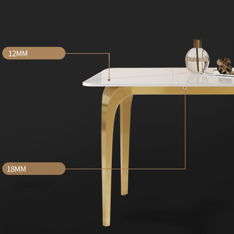 Glam Style Dinner Table Rectangle Stone Dining Room Table in White Clearhalo 'Dining Tables & Seating' 'Dining Tables' 'dining_table' 'furn' 'furn_dining_table' 'Furniture' 'Kitchen & Dining Furniture' 6852958