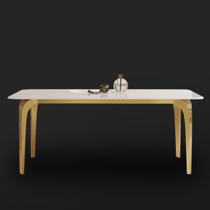 Glam Style Dinner Table Rectangle Stone Dining Room Table in White Clearhalo 'Dining Tables & Seating' 'Dining Tables' 'dining_table' 'furn' 'furn_dining_table' 'Furniture' 'Kitchen & Dining Furniture' 6852959