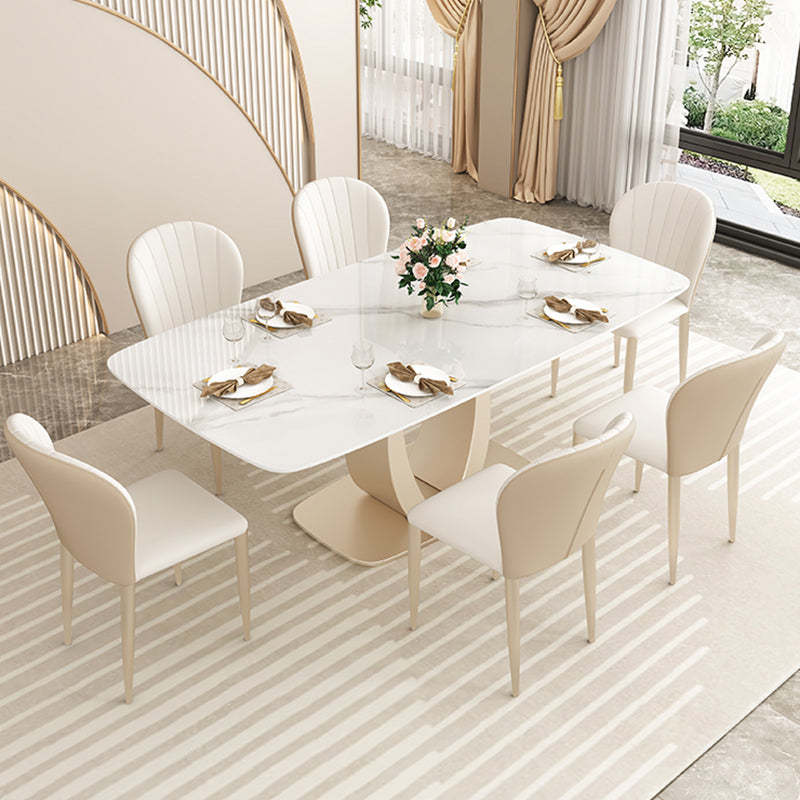Glam Style Dinner Table Stone Rectangle Dining Room Table in White 63"L x 35.4"W x 29.5"H Without Chairs Clearhalo 'Dining Tables & Seating' 'Dining Tables' 'dining_table' 'furn' 'furn_dining_table' 'Furniture' 'Kitchen & Dining Furniture' 6852980