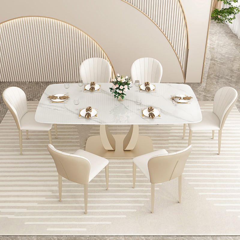 Glam Style Dinner Table Stone Rectangle Dining Room Table in White 70.9"L x 35.4"W x 29.5"H Without Chairs Clearhalo 'Dining Tables & Seating' 'Dining Tables' 'dining_table' 'furn' 'furn_dining_table' 'Furniture' 'Kitchen & Dining Furniture' 6852981