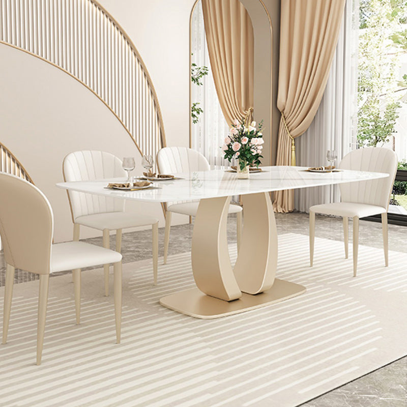 Glam Style Dinner Table Stone Rectangle Dining Room Table in White 55.1"L x 31.5"W x 29.5"H Without Chairs Clearhalo 'Dining Tables & Seating' 'Dining Tables' 'dining_table' 'furn' 'furn_dining_table' 'Furniture' 'Kitchen & Dining Furniture' 6852982