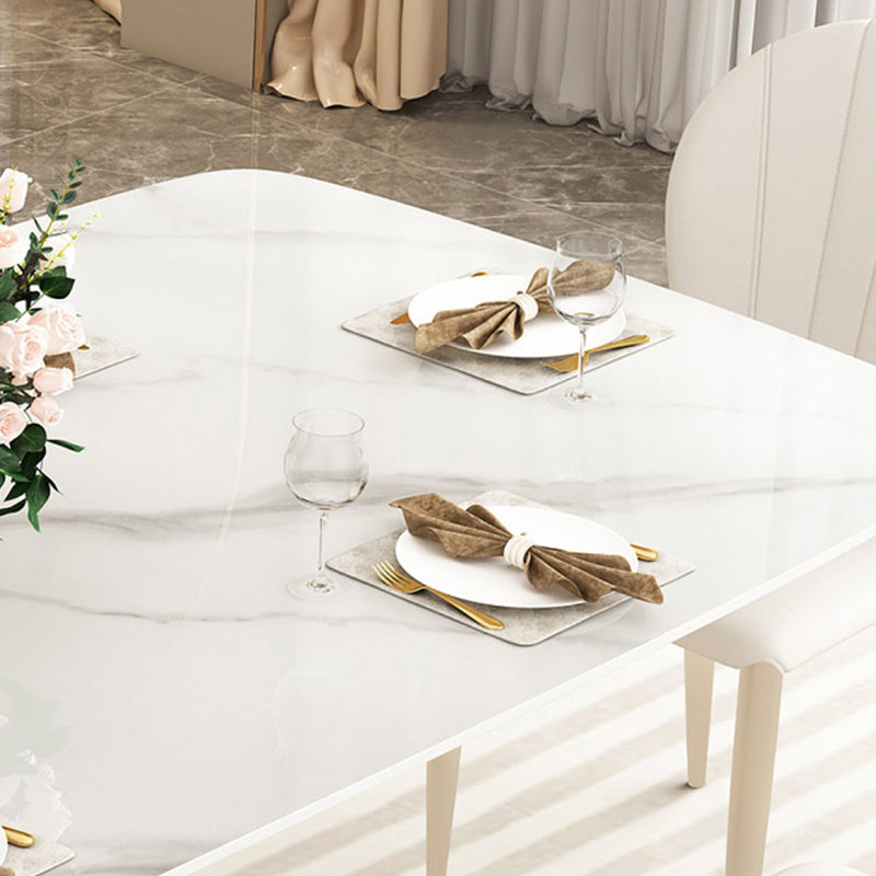 Glam Style Dinner Table Stone Rectangle Dining Room Table in White Clearhalo 'Dining Tables & Seating' 'Dining Tables' 'dining_table' 'furn' 'furn_dining_table' 'Furniture' 'Kitchen & Dining Furniture' 6852984