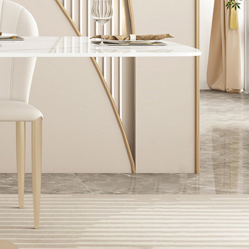 Glam Style Dinner Table Stone Rectangle Dining Room Table in White Clearhalo 'Dining Tables & Seating' 'Dining Tables' 'dining_table' 'furn' 'furn_dining_table' 'Furniture' 'Kitchen & Dining Furniture' 6852985