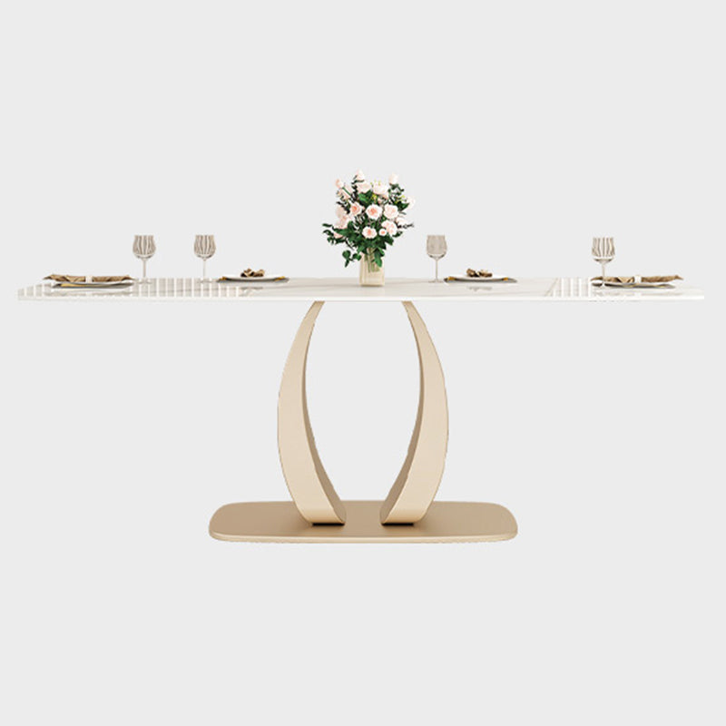 Glam Style Dinner Table Stone Rectangle Dining Room Table in White Clearhalo 'Dining Tables & Seating' 'Dining Tables' 'dining_table' 'furn' 'furn_dining_table' 'Furniture' 'Kitchen & Dining Furniture' 6852986