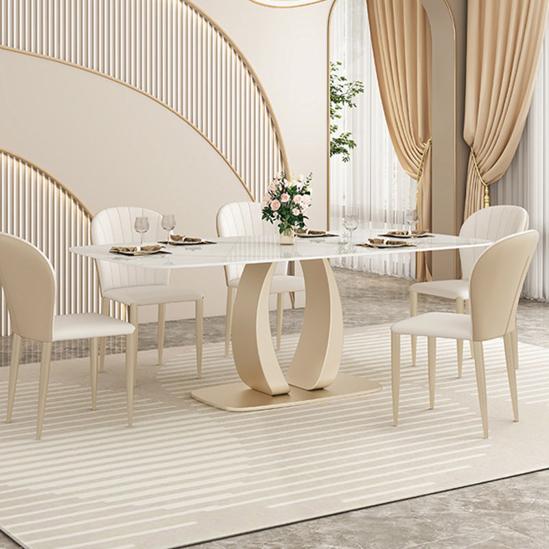 Glam Style Dinner Table Stone Rectangle Dining Room Table in White Clearhalo 'Dining Tables & Seating' 'Dining Tables' 'dining_table' 'furn' 'furn_dining_table' 'Furniture' 'Kitchen & Dining Furniture' 6852987