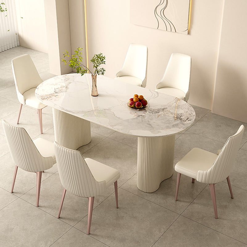 Simplicity Style Dinette Table Stone Oval Dining Room Table in White White Without Chairs Clearhalo 'Dining Tables & Seating' 'Dining Tables' 'dining_table' 'furn' 'furn_dining_table' 'Furniture' 'Kitchen & Dining Furniture' 6853004