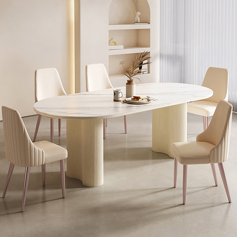 Simplicity Style Dinette Table Stone Oval Dining Room Table in White Gloss White 70.9"L x 31.5"W x 29.5"H Without Chairs Clearhalo 'Dining Tables & Seating' 'Dining Tables' 'dining_table' 'furn' 'furn_dining_table' 'Furniture' 'Kitchen & Dining Furniture' 6853006