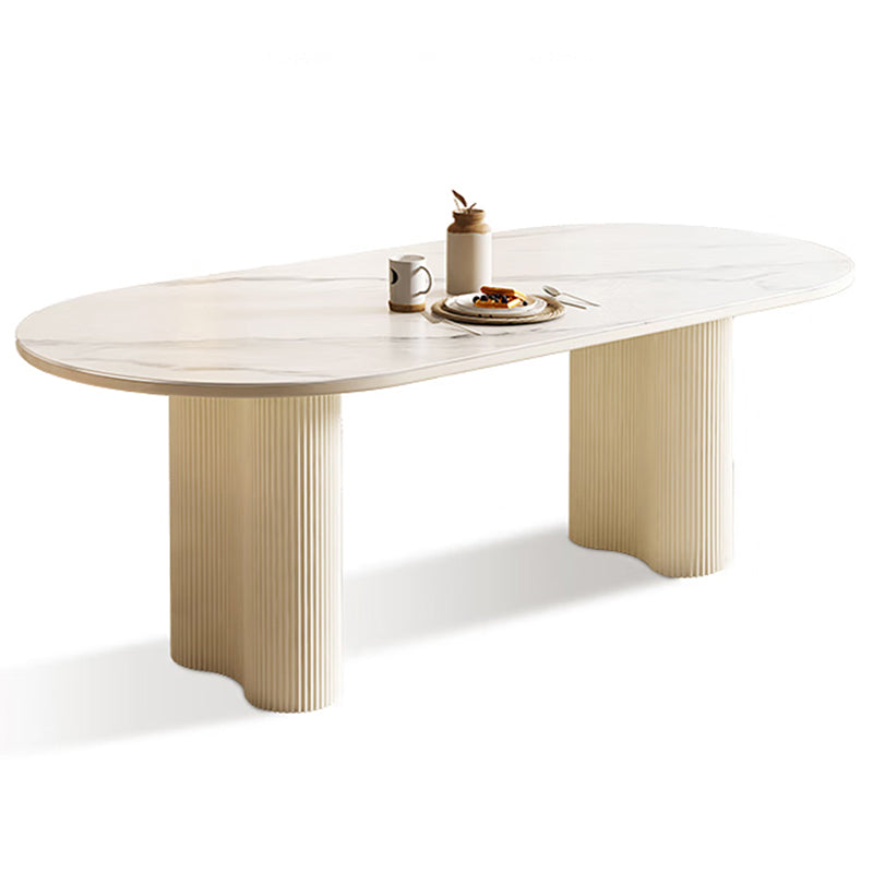Simplicity Style Dinette Table Stone Oval Dining Room Table in White Gloss White Without Chairs Clearhalo 'Dining Tables & Seating' 'Dining Tables' 'dining_table' 'furn' 'furn_dining_table' 'Furniture' 'Kitchen & Dining Furniture' 6853008