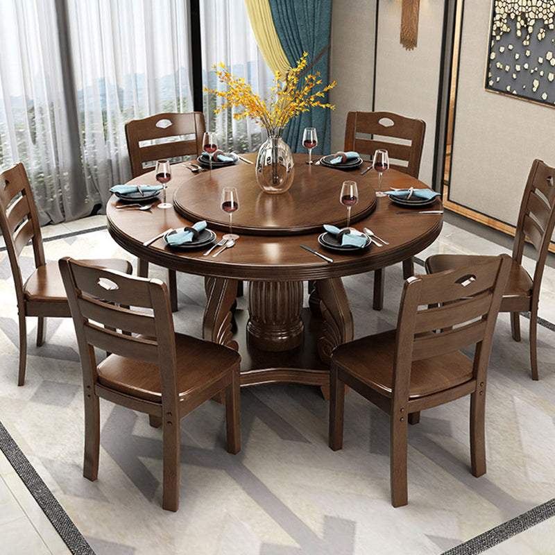 Round Solid Wood Dining Table Tradition Dining Table for Kitchen Walnut Without Chairs Clearhalo 'Dining Tables & Seating' 'Dining Tables' 'dining_table' 'furn' 'furn_dining_table' 'Furniture' 'Kitchen & Dining Furniture' 6853199