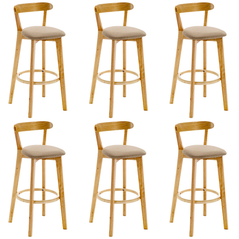 Industrial Backrest Counter Stool Rubber Wood Cafe Bar Stool with Cushion and Pedal Khaki 6 Piece Set Clearhalo 'Bar Furniture' 'Bar Stools' 'bar_stools' 'furn' 'furn_bar_stools' 'Furniture' 'Kitchen & Dining Furniture' 6853676