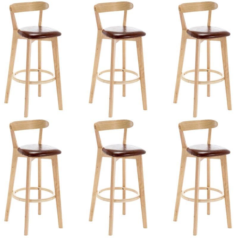 Industrial Backrest Counter Stool Rubber Wood Cafe Bar Stool with Cushion and Pedal Brown 6 Piece Set Clearhalo 'Bar Furniture' 'Bar Stools' 'bar_stools' 'furn' 'furn_bar_stools' 'Furniture' 'Kitchen & Dining Furniture' 6853678