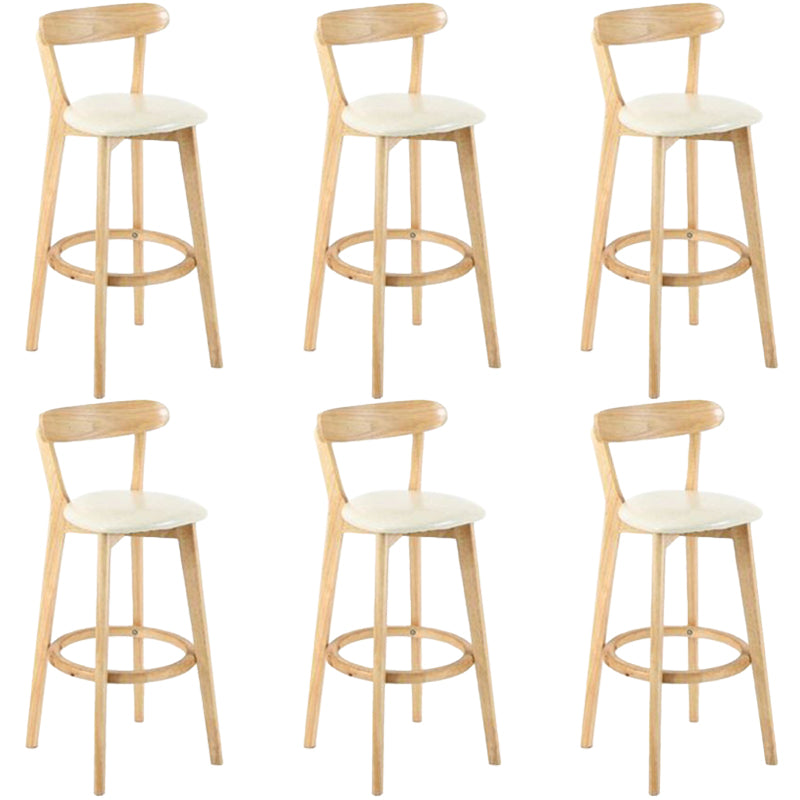Industrial Backrest Counter Stool Rubber Wood Cafe Bar Stool with Cushion and Pedal Off-White 6 Piece Set Clearhalo 'Bar Furniture' 'Bar Stools' 'bar_stools' 'furn' 'furn_bar_stools' 'Furniture' 'Kitchen & Dining Furniture' 6853684