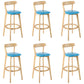 Industrial Backrest Counter Stool Rubber Wood Cafe Bar Stool with Cushion and Pedal Sky Blue 6 Piece Set Clearhalo 'Bar Furniture' 'Bar Stools' 'bar_stools' 'furn' 'furn_bar_stools' 'Furniture' 'Kitchen & Dining Furniture' 6853686