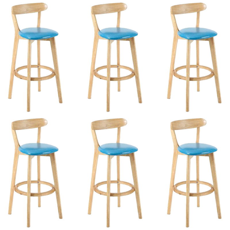 Industrial Backrest Counter Stool Rubber Wood Cafe Bar Stool with Cushion and Pedal Sky Blue 6 Piece Set Clearhalo 'Bar Furniture' 'Bar Stools' 'bar_stools' 'furn' 'furn_bar_stools' 'Furniture' 'Kitchen & Dining Furniture' 6853686