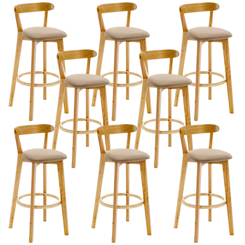 Industrial Backrest Counter Stool Rubber Wood Cafe Bar Stool with Cushion and Pedal Khaki 8 Piece Set Clearhalo 'Bar Furniture' 'Bar Stools' 'bar_stools' 'furn' 'furn_bar_stools' 'Furniture' 'Kitchen & Dining Furniture' 6853693