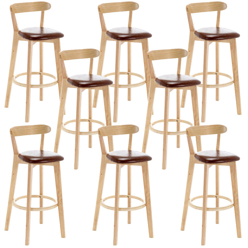 Industrial Backrest Counter Stool Rubber Wood Cafe Bar Stool with Cushion and Pedal Brown 8 Piece Set Clearhalo 'Bar Furniture' 'Bar Stools' 'bar_stools' 'furn' 'furn_bar_stools' 'Furniture' 'Kitchen & Dining Furniture' 6853695
