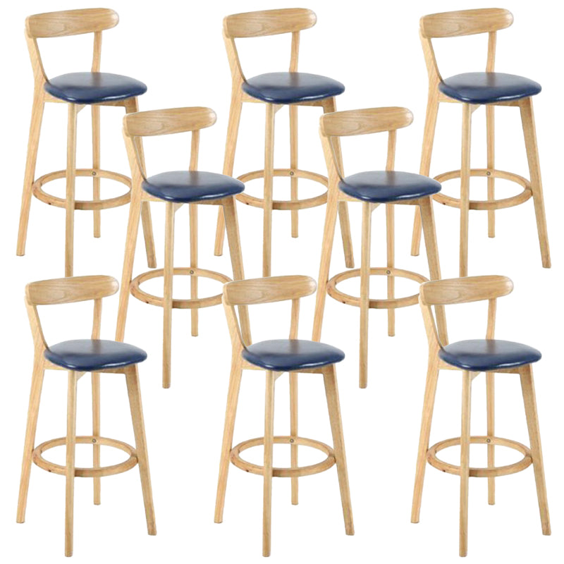 Industrial Backrest Counter Stool Rubber Wood Cafe Bar Stool with Cushion and Pedal Dark Blue 8 Piece Set Clearhalo 'Bar Furniture' 'Bar Stools' 'bar_stools' 'furn' 'furn_bar_stools' 'Furniture' 'Kitchen & Dining Furniture' 6853700