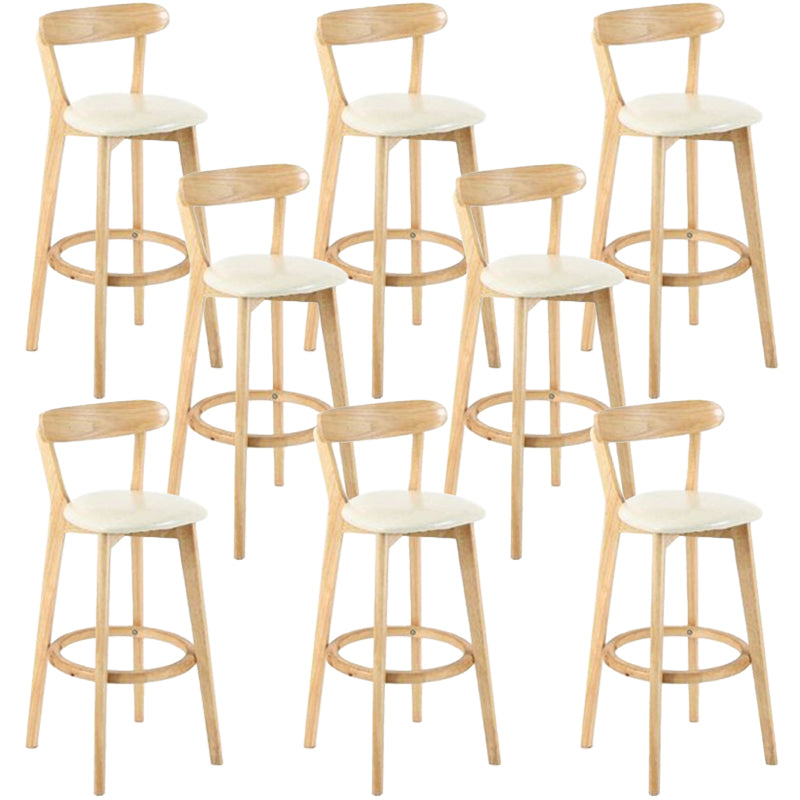 Industrial Backrest Counter Stool Rubber Wood Cafe Bar Stool with Cushion and Pedal Off-White 8 Piece Set Clearhalo 'Bar Furniture' 'Bar Stools' 'bar_stools' 'furn' 'furn_bar_stools' 'Furniture' 'Kitchen & Dining Furniture' 6853701