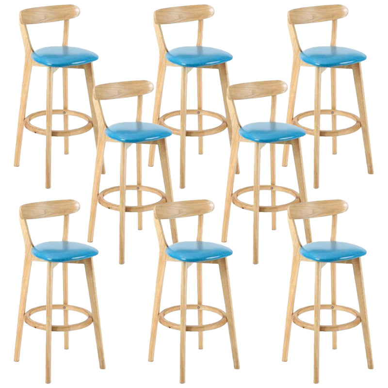 Industrial Backrest Counter Stool Rubber Wood Cafe Bar Stool with Cushion and Pedal Sky Blue 8 Piece Set Clearhalo 'Bar Furniture' 'Bar Stools' 'bar_stools' 'furn' 'furn_bar_stools' 'Furniture' 'Kitchen & Dining Furniture' 6853703