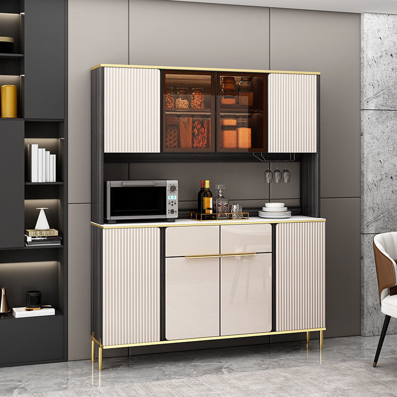 Porte di vetro in pietra di credenza in stile glam Credenza a buffet con armadi e cassetti