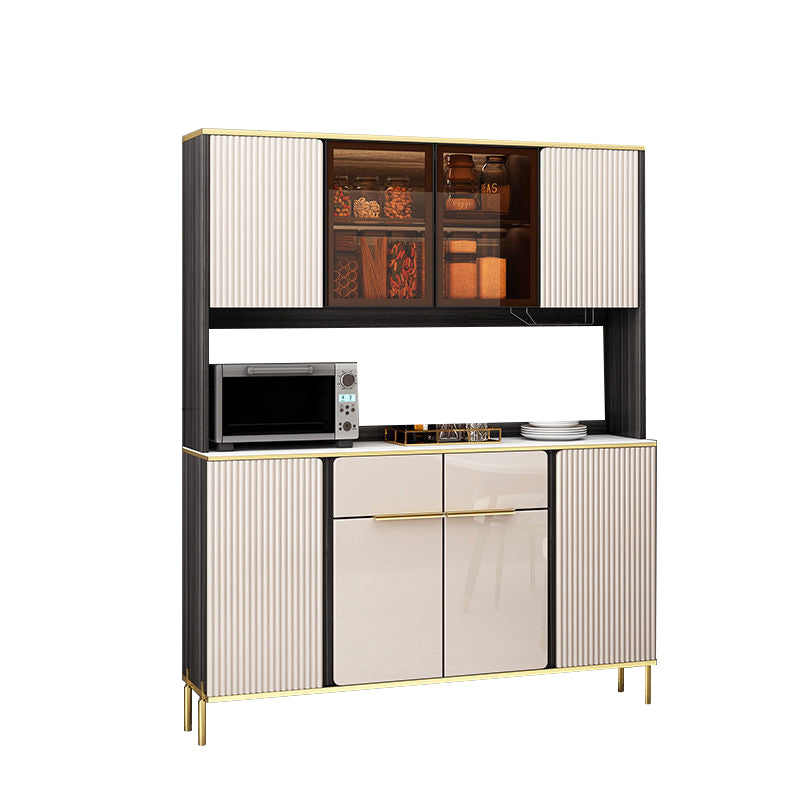 Porte di vetro in pietra di credenza in stile glam Credenza a buffet con armadi e cassetti