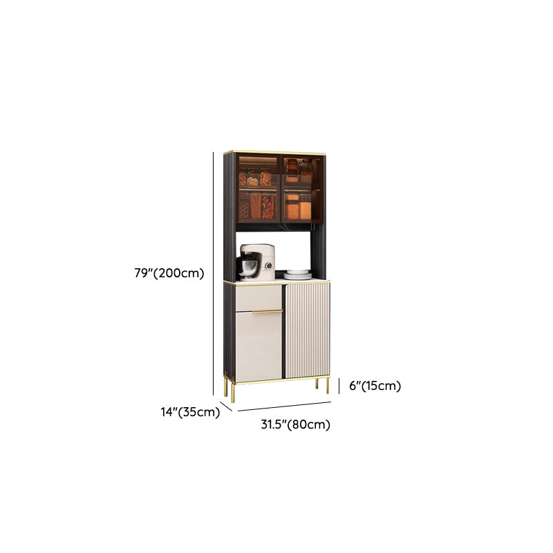 Porte di vetro in pietra di credenza in stile glam Credenza a buffet con armadi e cassetti