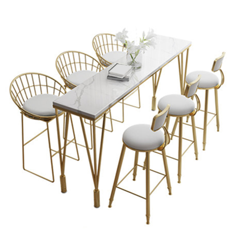 1/4/7 Pieces Pub Dining Set Modern Faux Marble Bar Stool and Table Set 7 Pieces: Table, 3 Gold Stools，3 White Stools Clearhalo 'Bar Furniture' 'furn' 'furn_home_bar_bar_sets' 'Furniture' 'Home Bars & Bar Sets' 'home_bar_bar_sets' 'Kitchen & Dining Furniture' 6854073