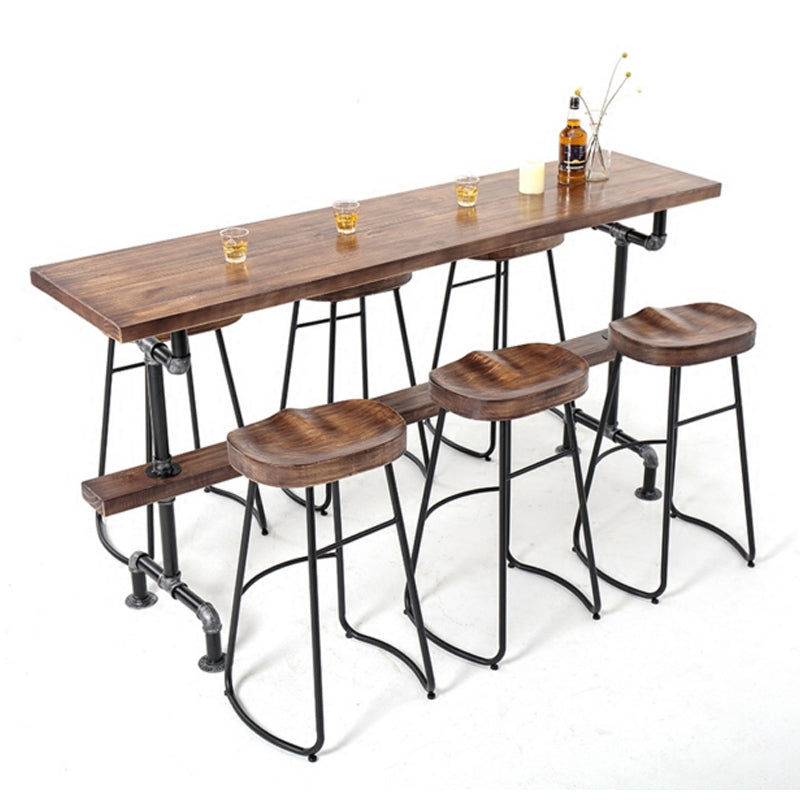 1/4/7 Pieces Pub Dining Set Rectangular Counter Height Pub Set 7 Pieces: Table, 6 Brown Stools Clearhalo 'Bar Furniture' 'furn' 'furn_home_bar_bar_sets' 'Furniture' 'Home Bars & Bar Sets' 'home_bar_bar_sets' 'Kitchen & Dining Furniture' 6854090