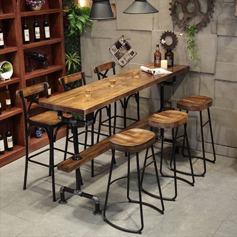 1/4/7 Pieces Pub Dining Set Rectangular Counter Height Pub Set 7 Pieces: Table, 3 Brown Stools, 3 Black Brown Stools Clearhalo 'Bar Furniture' 'furn' 'furn_home_bar_bar_sets' 'Furniture' 'Home Bars & Bar Sets' 'home_bar_bar_sets' 'Kitchen & Dining Furniture' 6854092
