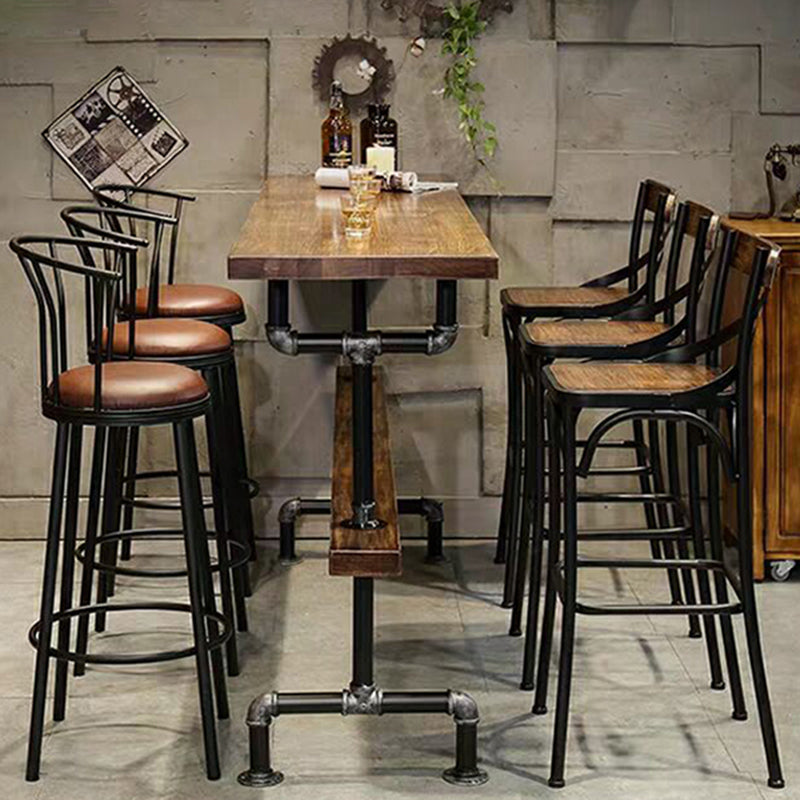 1/4/7 Pieces Pub Dining Set Rectangular Counter Height Pub Set 7 Pieces: Table, 3 Black Stools, 3 Black Brown Stools Clearhalo 'Bar Furniture' 'furn' 'furn_home_bar_bar_sets' 'Furniture' 'Home Bars & Bar Sets' 'home_bar_bar_sets' 'Kitchen & Dining Furniture' 6854093
