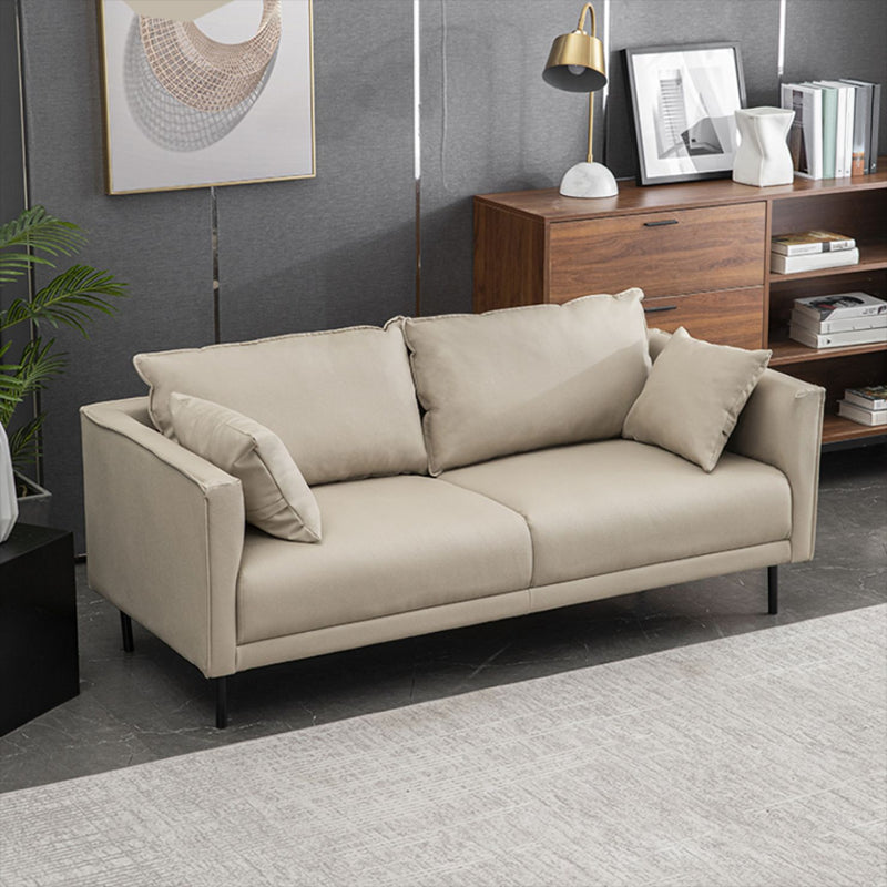 Contemporary Faux Leather Sofa with 2 Pillows Square Arm Settee