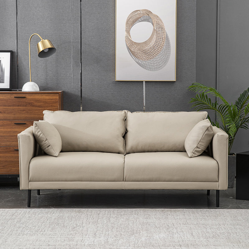 Contemporary Faux Leather Sofa with 2 Pillows Square Arm Settee