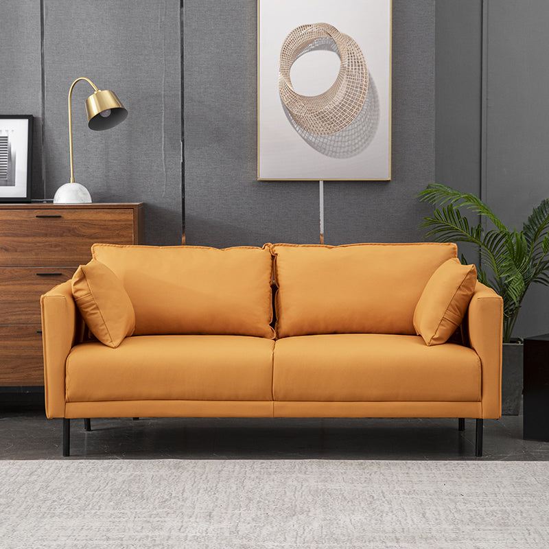Contemporary Faux Leather Sofa with 2 Pillows Square Arm Settee