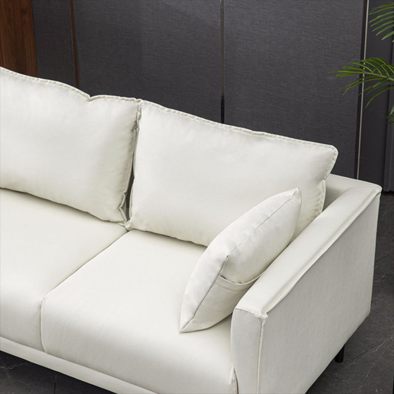 Contemporary Faux Leather Sofa with 2 Pillows Square Arm Settee