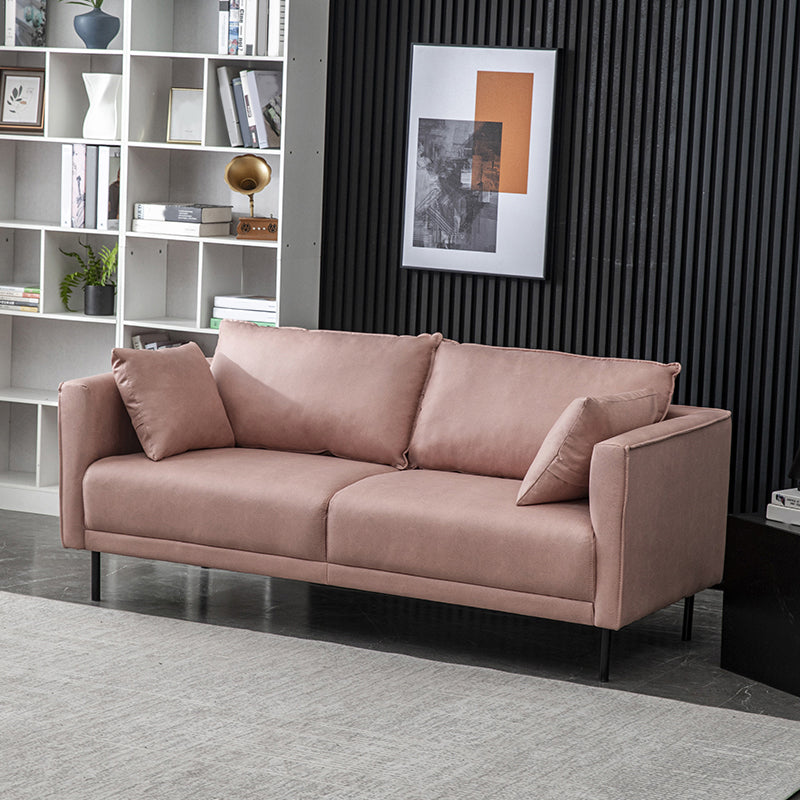 Contemporary Faux Leather Sofa with 2 Pillows Square Arm Settee