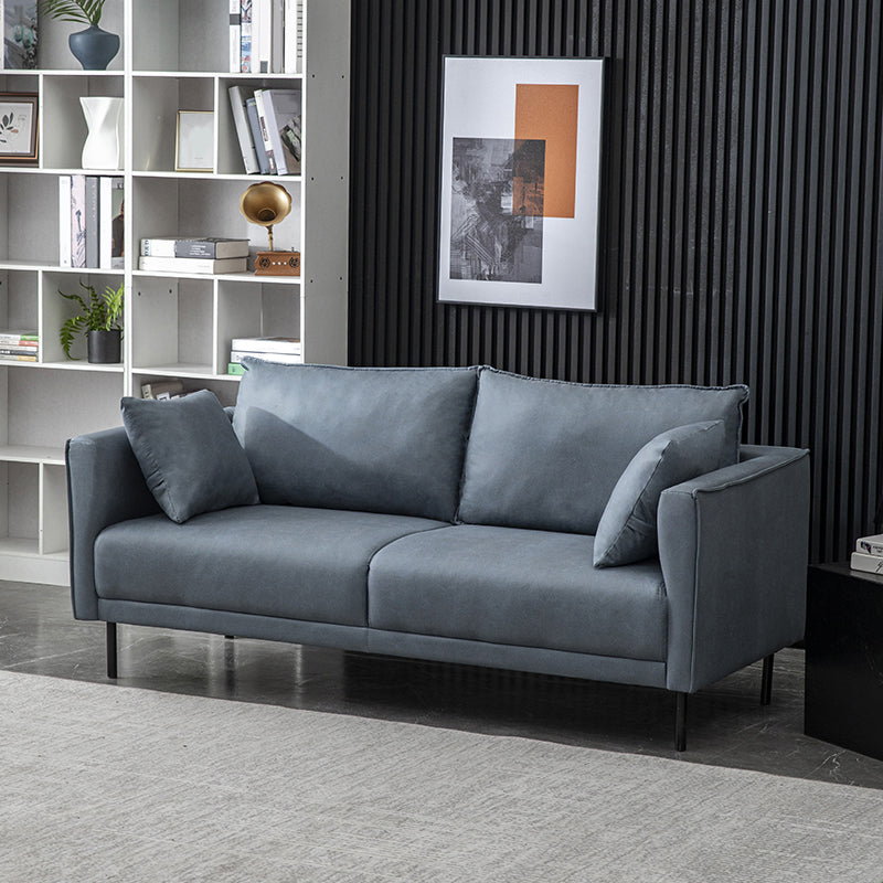 Contemporary Faux Leather Sofa with 2 Pillows Square Arm Settee