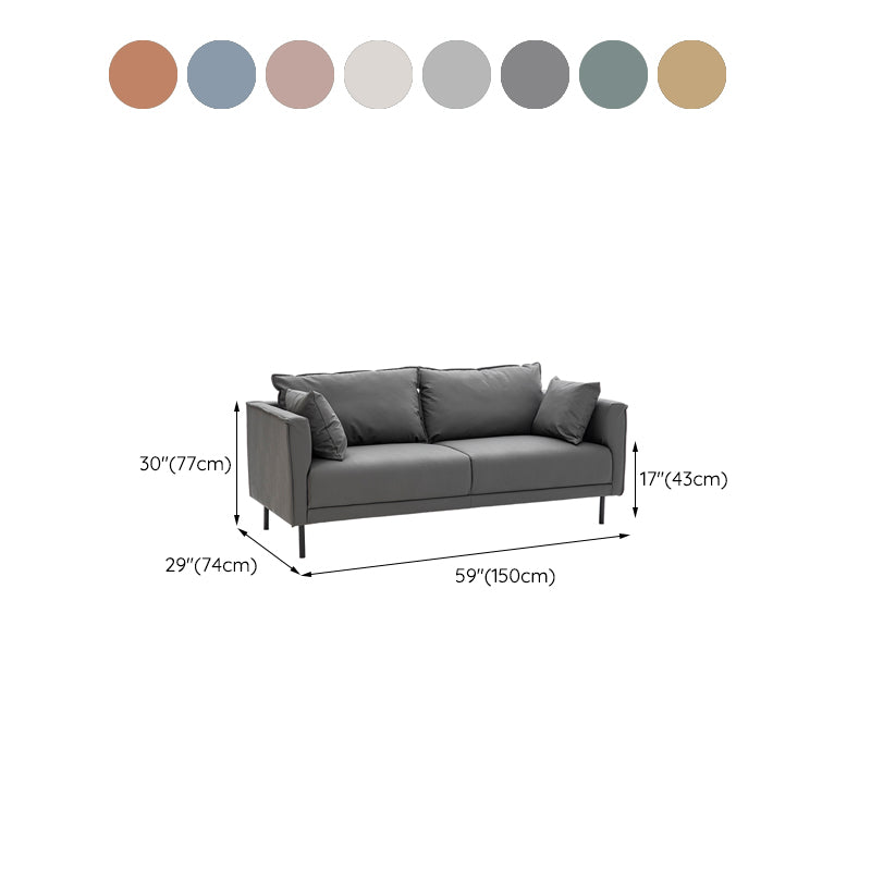 Contemporary Faux Leather Sofa with 2 Pillows Square Arm Settee