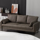 Contemporary Faux Leather Sofa with 3 Pillows Square Arm Living Room Settee