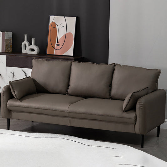 Contemporary Faux Leather Sofa with 3 Pillows Square Arm Living Room Settee
