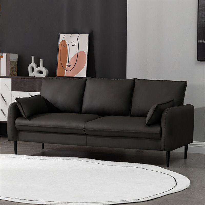Contemporary Faux Leather Sofa with 3 Pillows Square Arm Living Room Settee
