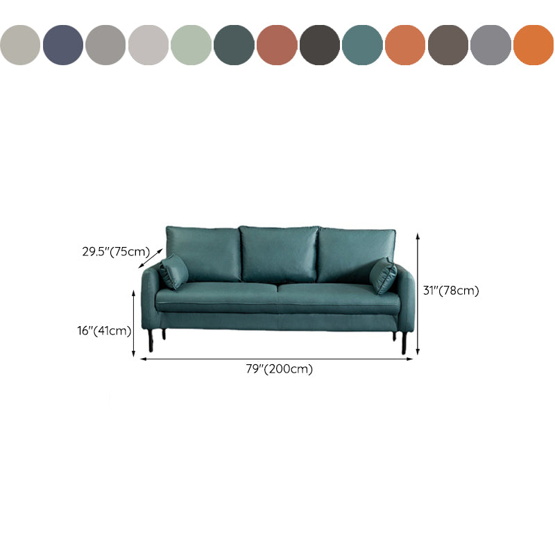 Contemporary Faux Leather Sofa with 3 Pillows Square Arm Living Room Settee