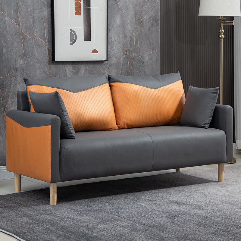 Contemporary Sofa with 2 Pillows Square Arm Living Room Seating Dark Gray Orange Clearhalo 'furn' 'furn_sofas' 'Furniture' 'Living Room Furniture' 'Sofa' 'sofas' 6855153