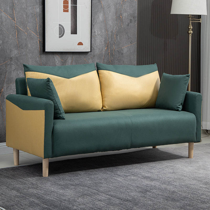 Contemporary Sofa with 2 Pillows Square Arm Living Room Seating Green-Yellow Clearhalo 'furn' 'furn_sofas' 'Furniture' 'Living Room Furniture' 'Sofa' 'sofas' 6855154