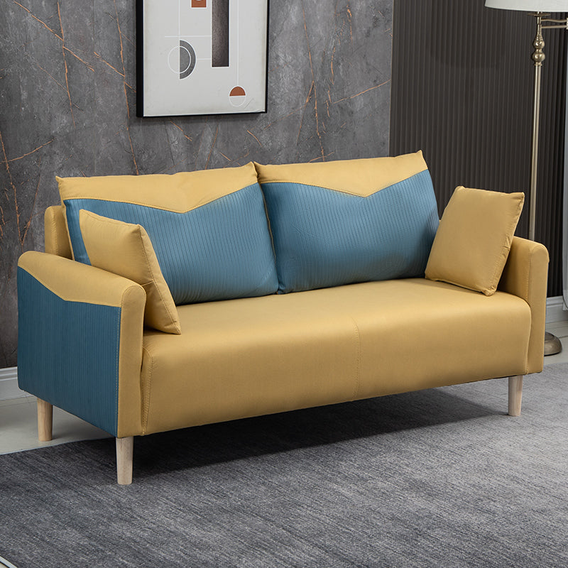 Contemporary Sofa with 2 Pillows Square Arm Living Room Seating Yellow Blue Clearhalo 'furn' 'furn_sofas' 'Furniture' 'Living Room Furniture' 'Sofa' 'sofas' 6855156