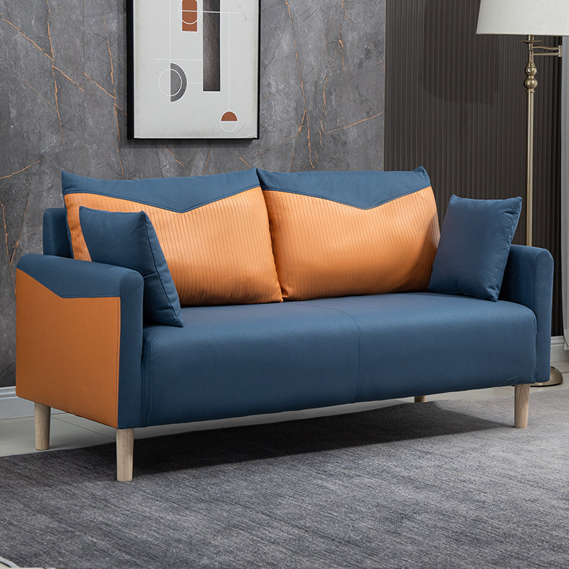 Contemporary Sofa with 2 Pillows Square Arm Living Room Seating Dark Blue-Orange Clearhalo 'furn' 'furn_sofas' 'Furniture' 'Living Room Furniture' 'Sofa' 'sofas' 6855158